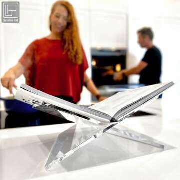 Baseline IGR Large Clear Acrylic Book Stand, 12.5" x 9.5" x 5.5”, Acrylic Book Holder, Open Bookst...