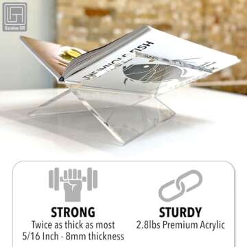 Baseline IGR Large Clear Acrylic Book Stand, 12.5" x 9.5" x 5.5”, Acrylic Book Holder, Open Bookstand for Display and Reading Cookbooks, Art Books, Bibles, Magazines - Home and Office