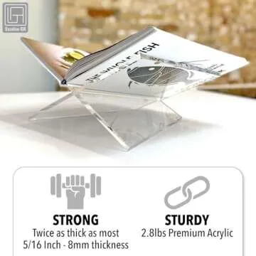 Baseline IGR Large Clear Acrylic Book Stand, 12.5" x 9.5" x 5.5”, Acrylic Book Holder, Open Bookstand for Display and Reading Cookbooks, Art Books, Bibles, Magazines - Home and Office