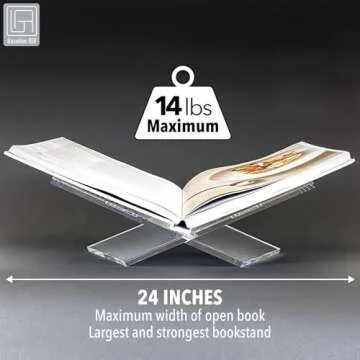 Baseline IGR Large Clear Acrylic Book Stand, 12.5" x 9.5" x 5.5”, Acrylic Book Holder, Open Bookstand for Display and Reading Cookbooks, Art Books, Bibles, Magazines - Home and Office