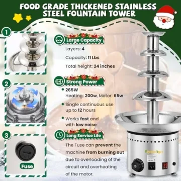 Flyseago Chocolate Fountain 4-Tier Stainless Steel 11Lbs