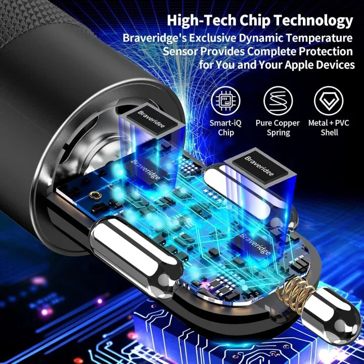 MFi Certified iPhone Fast Car Charger with Cable