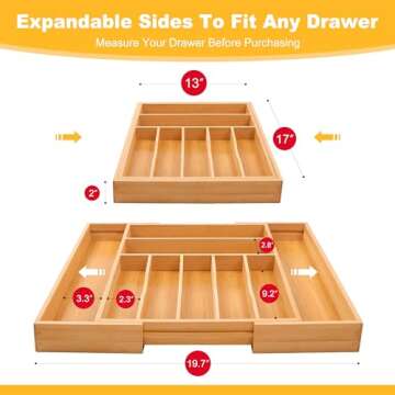 oridom Large Premium Bamboo Silverware Organizer - Expandable Drawer Organizer & Utensil Organizer -...