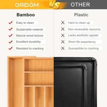 oridom Large Premium Bamboo Silverware Organizer - Expandable Drawer Organizer & Utensil Organizer - 17"x19.7" Cutlery Tray with Dividers for Kitchen Utensils and Flatware (7-9 Slots) (Natural)