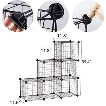 YCOCO Cube Storage Organizer,6 Cube Closet Organizers and Storage,Wire Metal Grids Bookshelf,Stackable Modular Shelves,Cube Storage Organizer Bins for Home,Office,Kids Room,Black