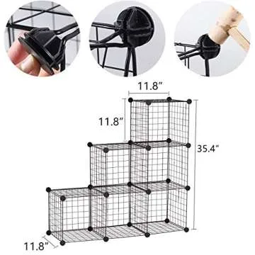 YCOCO Cube Storage Organizer,6 Cube Closet Organizers and Storage,Wire Metal Grids Bookshelf,Stackable Modular Shelves,Cube Storage Organizer Bins for Home,Office,Kids Room,Black
