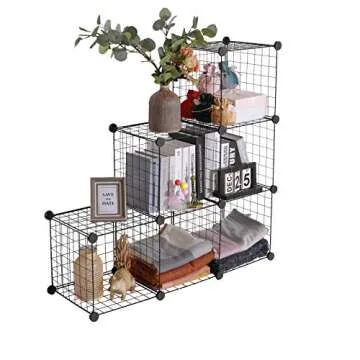 YCOCO Cube Storage Organizer,6 Cube Closet Organizers and Storage,Wire Metal Grids Bookshelf,Stackable Modular Shelves,Cube Storage Organizer Bins for Home,Office,Kids Room,Black