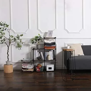 YCOCO Cube Storage Organizer,6 Cube Closet Organizers and Storage,Wire Metal Grids Bookshelf,Stackable Modular Shelves,Cube Storage Organizer Bins for Home,Office,Kids Room,Black