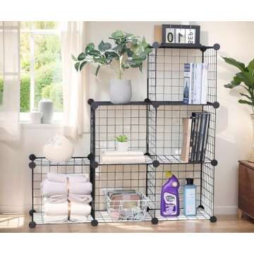 YCOCO Cube Storage Organizer,6 Cube Closet Organizers and Storage,Wire Metal Grids Bookshelf,Stackable Modular Shelves,Cube Storage Organizer Bins for Home,Office,Kids Room,Black