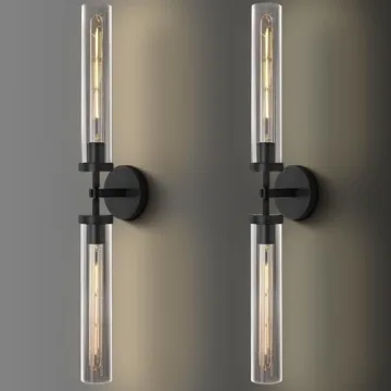 Elegant Black Wall Sconces Set of 2, Modern Double Lights Fixtures for Home