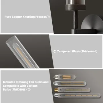Stunning Black Wall Sconces Set of 2 with Dimmable Lights