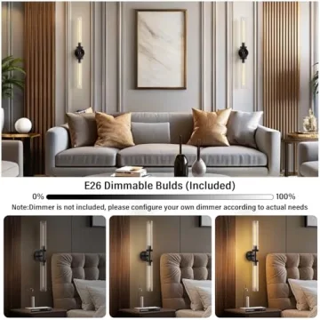 Stunning Black Wall Sconces Set of 2 with Dimmable Lights