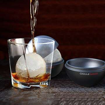 Chillz Ice Ball Maker Mold for Whiskey - Set of 2 Individual 2.5 Inch Ice Molds - Elevate Your Drinks with Slow Melting Spheres