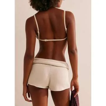 Women Y2k Crochet Knit Mini Shorts Bodycon Drawstring Fold-Over Low Waist Boxer Shorts Summer Lounge Short Pants White