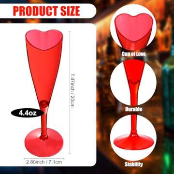 FillTouch 24 Pcs Heart Shaped Champagne Flutes Valentines Plastic Goblet Cups 4.4oz Disposable Champ...