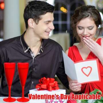 FillTouch 24 Pcs Heart Shaped Champagne Flutes Valentines Plastic Goblet Cups 4.4oz Disposable Champagne Glasses for Bachelorette Wedding Bridal Shower Party(Red)