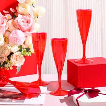FillTouch 24 Pcs Heart Shaped Champagne Flutes Valentines Plastic Goblet Cups 4.4oz Disposable Champagne Glasses for Bachelorette Wedding Bridal Shower Party(Red)