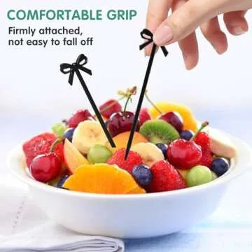 ABOOFAN 60 Pcs Fruit Fork Black Cocktail Picks Party Food Sticks Cocktail Appetizer Picks Cocktail Sticks Black Bows Halloween Decor Bow Design Dessert Picks