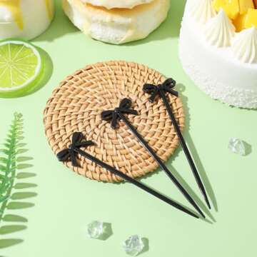 ABOOFAN 60 Pcs Fruit Fork Black Cocktail Picks Party Food Sticks Cocktail Appetizer Picks Cocktail Sticks Black Bows Halloween Decor Bow Design Dessert Picks