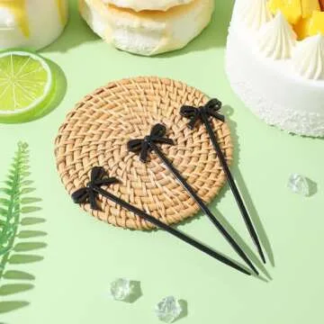 ABOOFAN 60 Pcs Fruit Fork Black Cocktail Picks Party Food Sticks Cocktail Appetizer Picks Cocktail Sticks Black Bows Halloween Decor Bow Design Dessert Picks