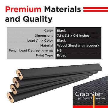 GRAPHITE Hard Lead Carpenter Pencil #2 Lumber Pencil (72 PCS) - Industrial Tool for Wood & Concrete ...