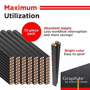 GRAPHITE Hard Lead Carpenter Pencil #2 Lumber Pencil Set of 72