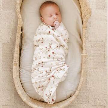 Konssy Muslin Swaddle Blankets for Boys Girls, 2 Pack Receiving Baby Blanket Large 47 x 47 inches, Soft Breathable Swaddling Wrap for Unisex Newborn (Chestnut, Posy)