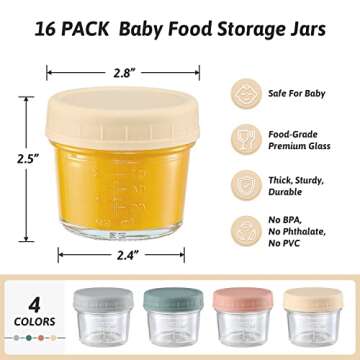 VITEVER 16 Pack Glass Baby Food Storage Containers, 4 oz Baby Food Jars with Plastic Lids, Small Bab...