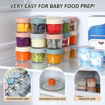 VITEVER 16 Pack Glass Baby Food Storage Containers, 4 oz Baby Food Jars with Plastic Lids, Small Baby Food Maker, Reusable Infant Freezer Container, Microwave, Dishwasher & Freezer Safe, BPA free