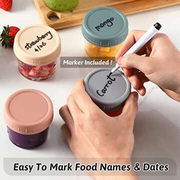 VITEVER 16 Pack Glass Baby Food Storage Containers, 4 oz Baby Food Jars with Plastic Lids, Small Baby Food Maker, Reusable Infant Freezer Container, Microwave, Dishwasher & Freezer Safe, BPA free