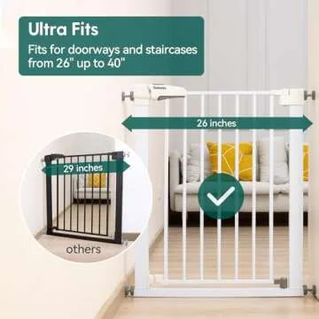 Babelio Baby Gate for Doorways and Stairs, 26''-40'' Auto Close Dog/Puppy Gate, Easy Install, Pressure Mounted, No Drilling, fits for Narrow and Wide Doorways, Safety Gate w/Door for Child and Pets