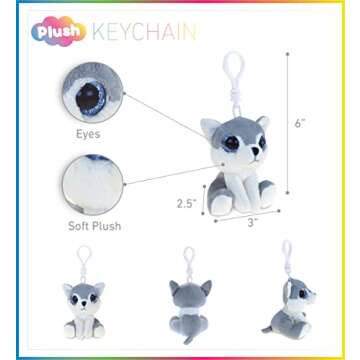 Puzzled DolliBu Big Eyes Wolf Stuffed Animal Keychain - Super Soft Wolf Keychain Wildlife Animal Plu...
