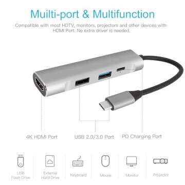 Portable Replacement TV Dock Station for Nintendo Switch and Switch OLED with 4K HDMI Adapter, Type C Port, USB 3.0 Port