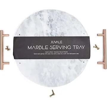 Juvale Elegant Round Marble Tray with Gold Handles
