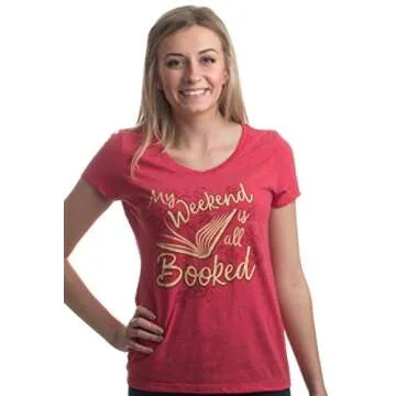 Ann Arbor T-shirt Co. My Weekend is All Booked | Funny Cute Book Reader Reading Women's V-Neck T-Shi...