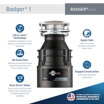 InSinkErator Badger 1 Garbage Disposal, 1/3 HP, Quiet Performance