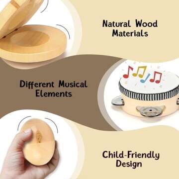 Wooden Toddler Toys - Musical Toys for Toddlers 1-3 - Montessori Musical Instruments for Toddlers 1-3 – Toddler Musical Instruments Set of 5 Baby Toys Including a Colorful Xylophone for Toddlers 1-3