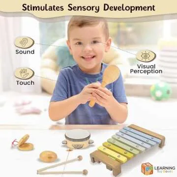 Wooden Toddler Toys - Musical Toys for Toddlers 1-3 - Montessori Musical Instruments for Toddlers 1-3 – Toddler Musical Instruments Set of 5 Baby Toys Including a Colorful Xylophone for Toddlers 1-3