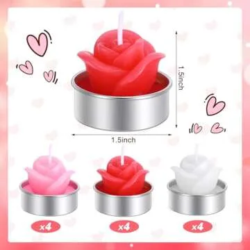 Shupakul 12 Pcs Valentine's Day Rose Tealight Candles - Handmade Unscented Candles for Weddings and ...