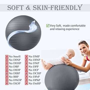 Soft Exercise ball, Anti-Burst Yoga Ball Chair Supports 2200lbs, Stability Swiss Ball w/ Pump for Pregnancy Birthing, Excersize, Workout, Fitness, Balance, Gym, Physio, Abs (Office & Home & School)