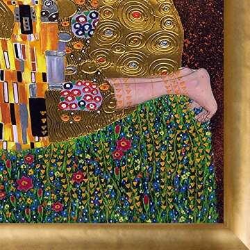 La Pastiche KLG1267-FR-H510024X36 The Kiss Metallic Embellished Artwork By Gustav Klimt with Gold Lu...