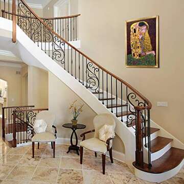 La Pastiche KLG1267-FR-H510024X36 The Kiss Metallic Embellished Artwork By Gustav Klimt with Gold Luminoso Frame