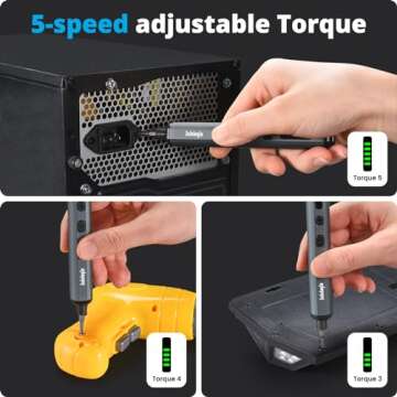 Sainlogic Electric Screwdriver, 68 in 1 Screwdriver Set, 3.7V Mini Electric screwdriver cordless 350mAh, 5 Torque Settings, 4 LED Lights, Electric Small Screwdriver Set for Phone Camera Watch