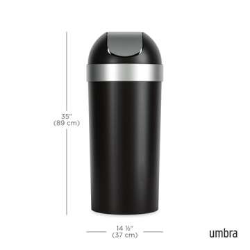 Umbra Venti Kitchen Trash Can with Swing Top Lid, Large 16-Gallon (62 L) Capacity, Black/Nickel