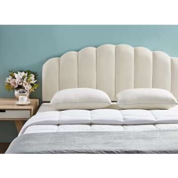 Ball & Cast Channel Tufted Headboard Velvet Upholstered Bed for Queen Full Size Adjustable Width and Heights, Cream