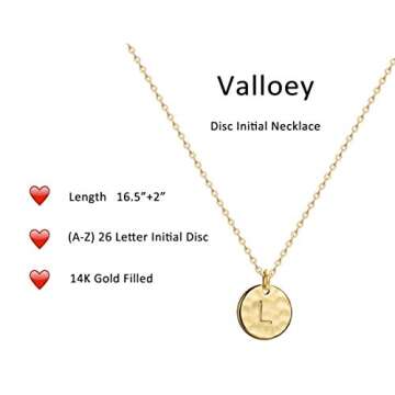 Valloey Rover Initial Necklaces for Women 14K Gold Plated Dainty Layered Necklce Round Coin Disc Pen...