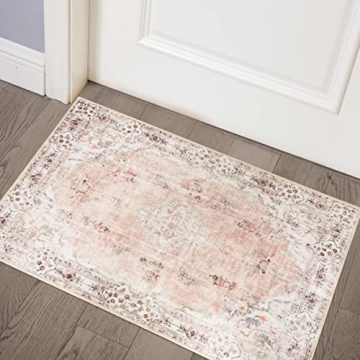 MUJOO Pink Area Rug Small Area Rugs Boho Machine Washable Rugs Non Slip for Entryway Kitchen Bathroo...