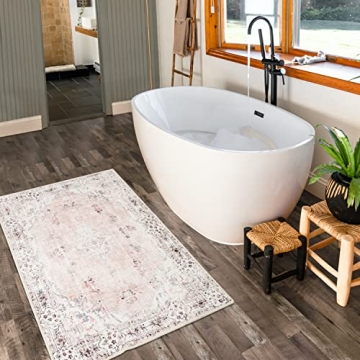 MUJOO Pink Area Rug Small Boho Non-Slip Washable 2'x3'