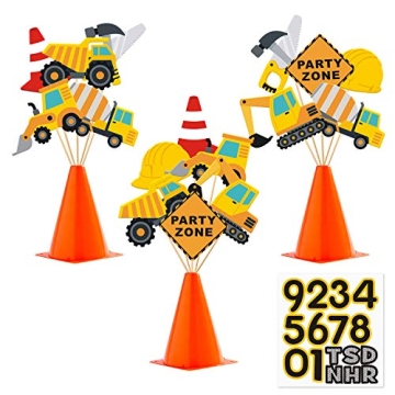 Faisichocalato 16pcs Construction Party Centerpiece Dump Truck Car Table Topper Decoration Zone Birt...