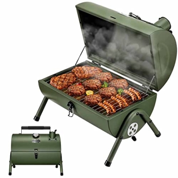 MAISON HUIS Adjustable Portable Charcoal Grill Multi-functional Metal Small BBQ Smoker for Outdoor H...